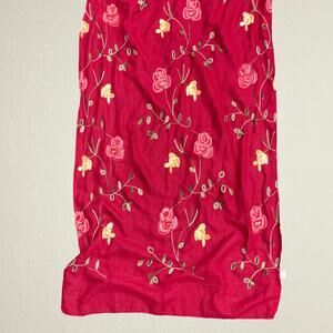 Red rose floral embroidered scarf, fairycore boho chic romantic